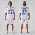 Front and back view of Custom White Collection Limited Football Jersey with Personalized Name and Number – Athletrio