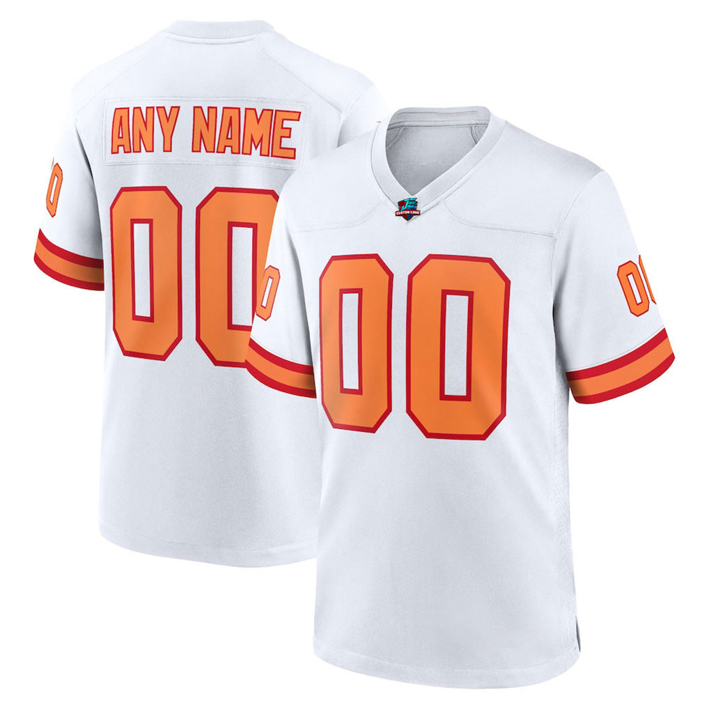 Angled view of Custom White Football Jersey – Designed By Athletrio