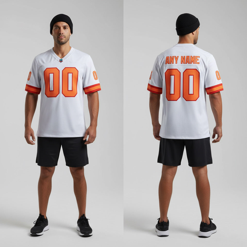 Front and back view of Custom White Football Jersey with Personalized Name and Number – Athletrio