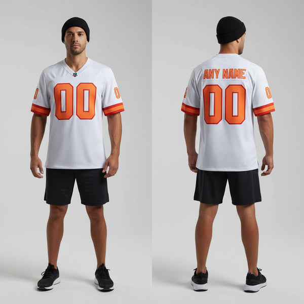 Front and back view of Custom White Football Jersey with Personalized Name and Number – Athletrio