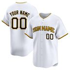 Angled view of Custom White Gold Baseball Jersey – Designed By Athletrio