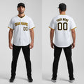 Front and back view of Custom White Gold Baseball Jersey with Personalized Name and Number – Athletrio