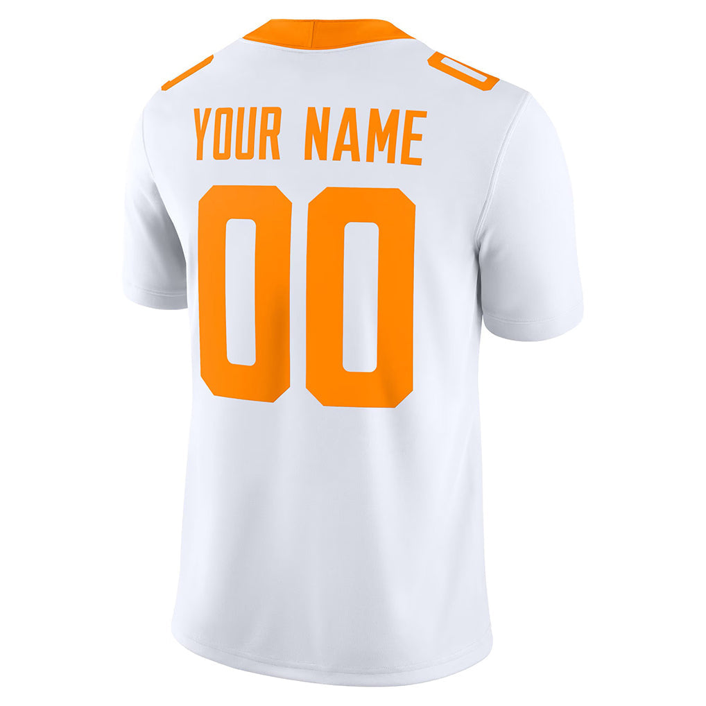 Back view of Custom White-Orange College Football Game Jersey with Any Name and Number By Athletrio