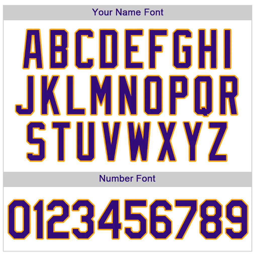 Player name and number font options for Custom White Purple Pinstripe Baseball Jersey