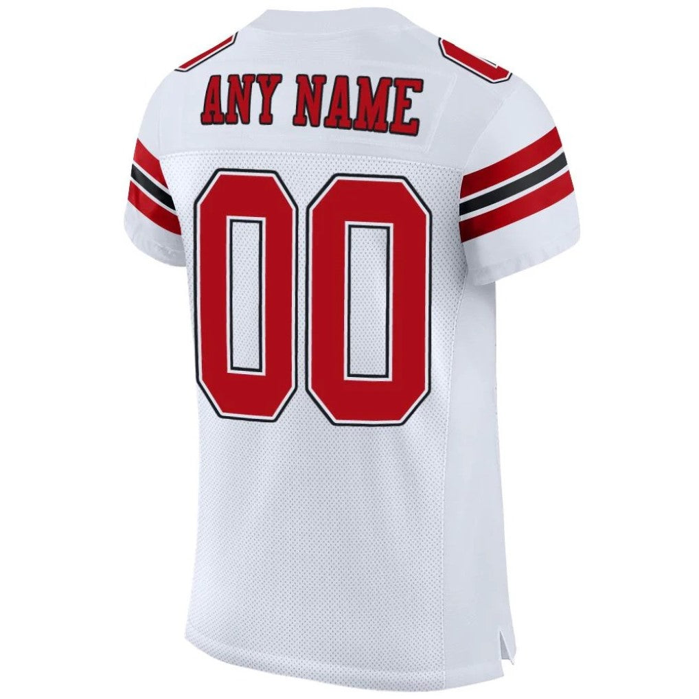 Back view of Custom White Red-Black Football Jersey with Any Name and Number By Athletrio