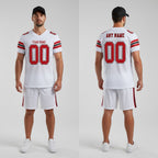 Front and back view of Custom White Red-Black Football Jersey with Personalized Name and Number – Athletrio