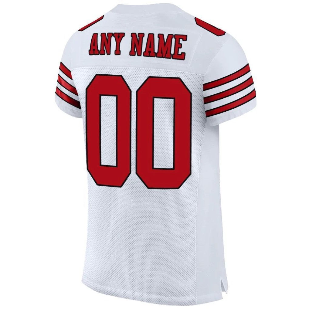 Back view of Custom White Red-Black Mesh Football Jersey with Any Name and Number By Athletrio