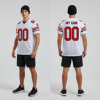 Front and back view of Custom White Red-Black Mesh Football Jersey with Personalized Name and Number – Athletrio