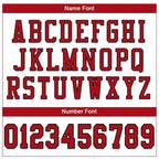 Player name and number font options for Custom White Red-Black Mesh Football Jersey