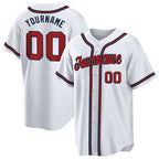 Angled view of Custom White Red-Navy Baseball Jersey – Designed By Athletrio