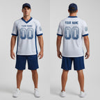 Front and back view of Custom White Royal Drift Football Jersey with Personalized Name and Number – Athletrio