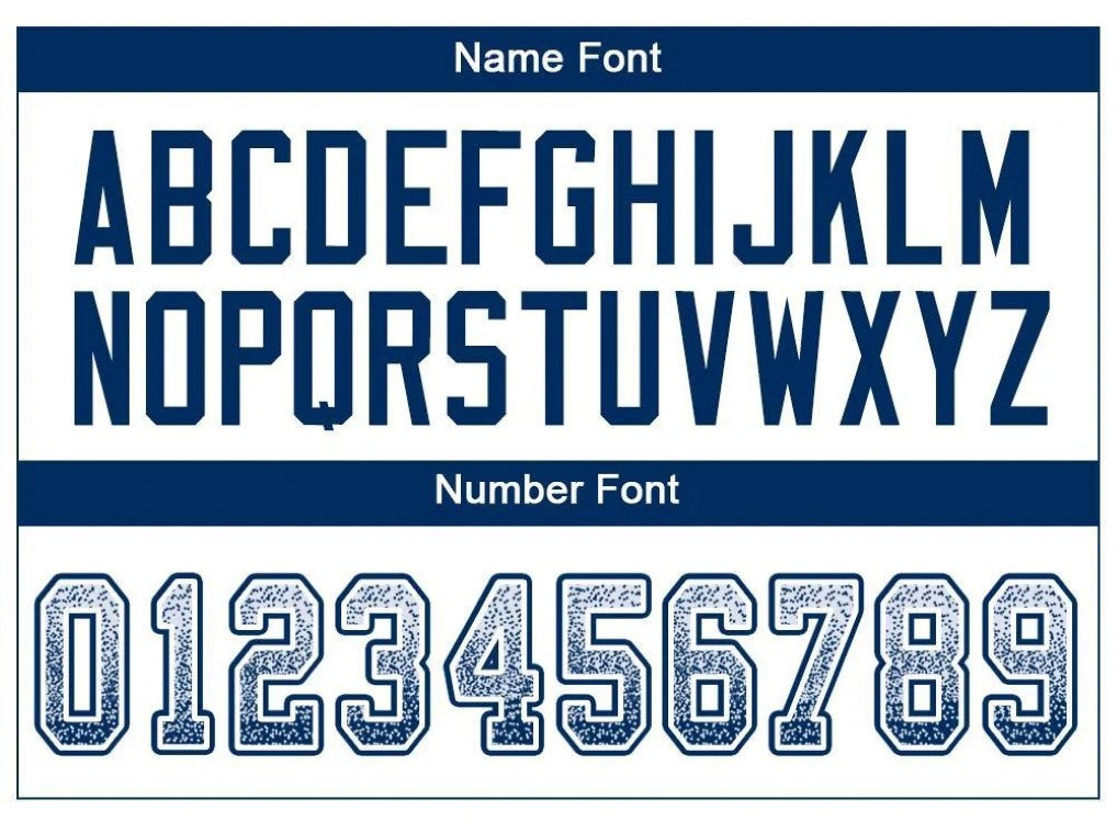 Player name and number font options for Custom White Royal Drift Football Jersey