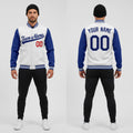 Front and back view of Custom White Royal Jacket with Personalized Name and Number – Athletrio
