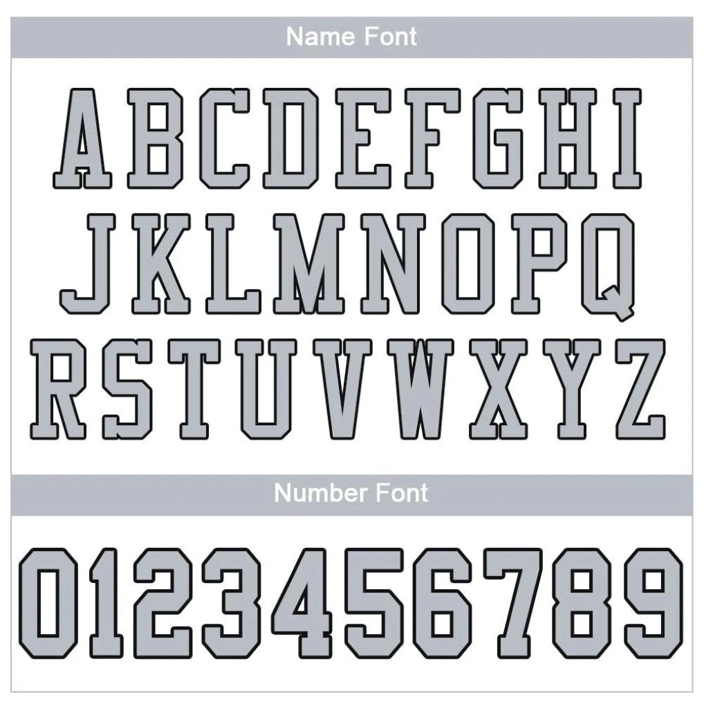 Player name and number font options for Custom White Silver-Black Mesh Football Jersey