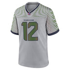 Close-up detail of Custom Wolf Gray Football Jersey Neckline Made By Athletrio