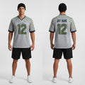 Front and back view of Custom Wolf Gray Football Jersey with Personalized Name and Number – Athletrio