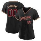 Angled view of women Custom Black Crimson-Cream Baseball Jersey – Premium Stitch Style By Athletrio