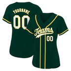 Angled view of women Custom Green White-Gold Baseball Jersey – Premium Stitch Style By Athletrio