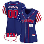 Angled view of women Custom Royal Red-White American Map Baseball Jersey – Premium Stitch Style By Athletrio