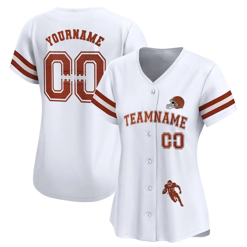 Angled view of women Custom White Football Baseball Jersey – Premium Stitch Style By Athletrio